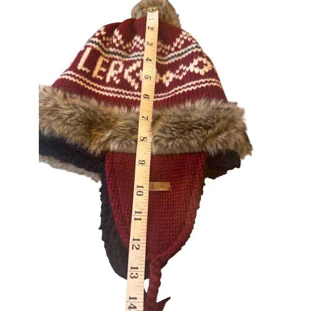 Knitted DeLux Trapper Hat With Faux Fur & Patterned Design Women's One Size